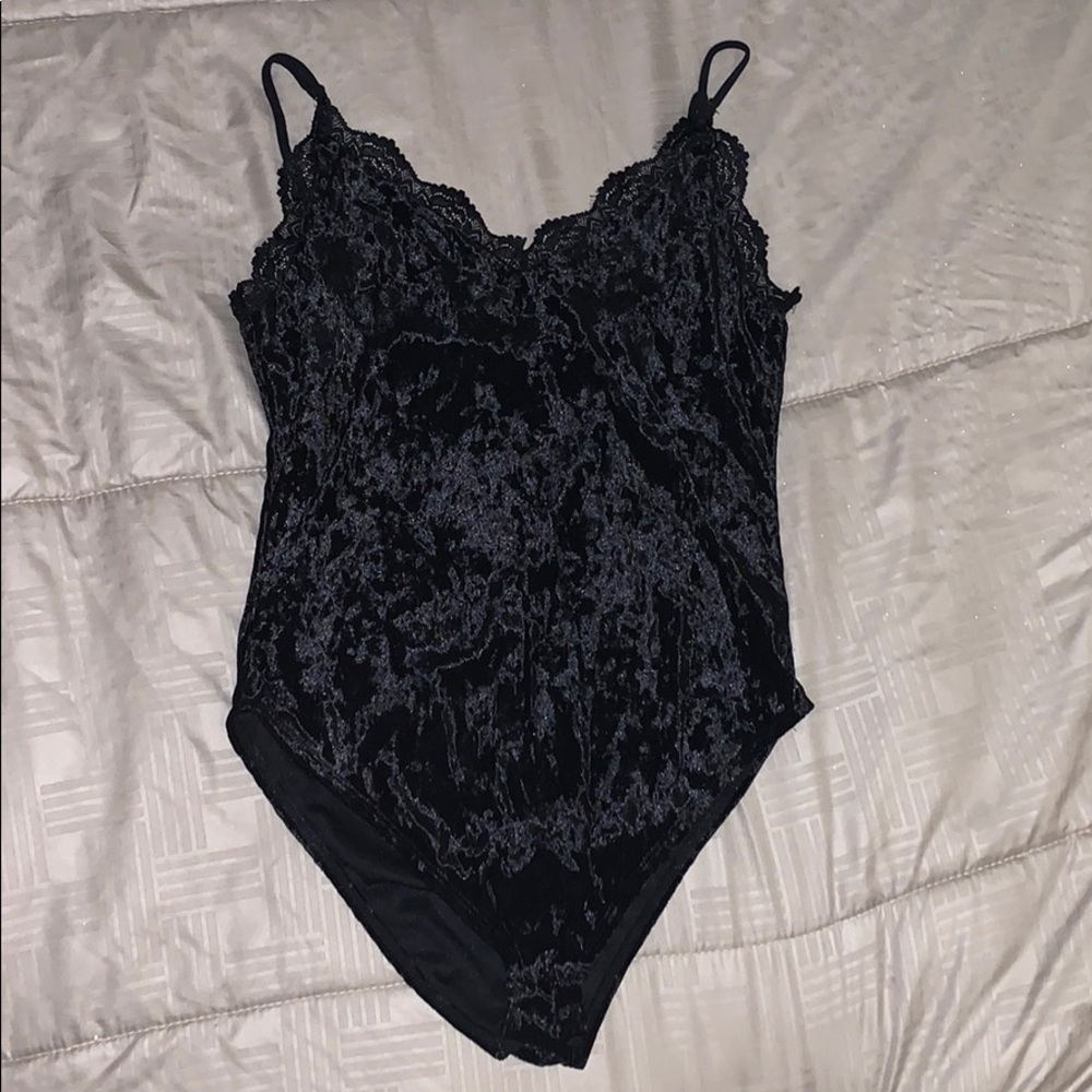 Velvet with lace trim bodysuit